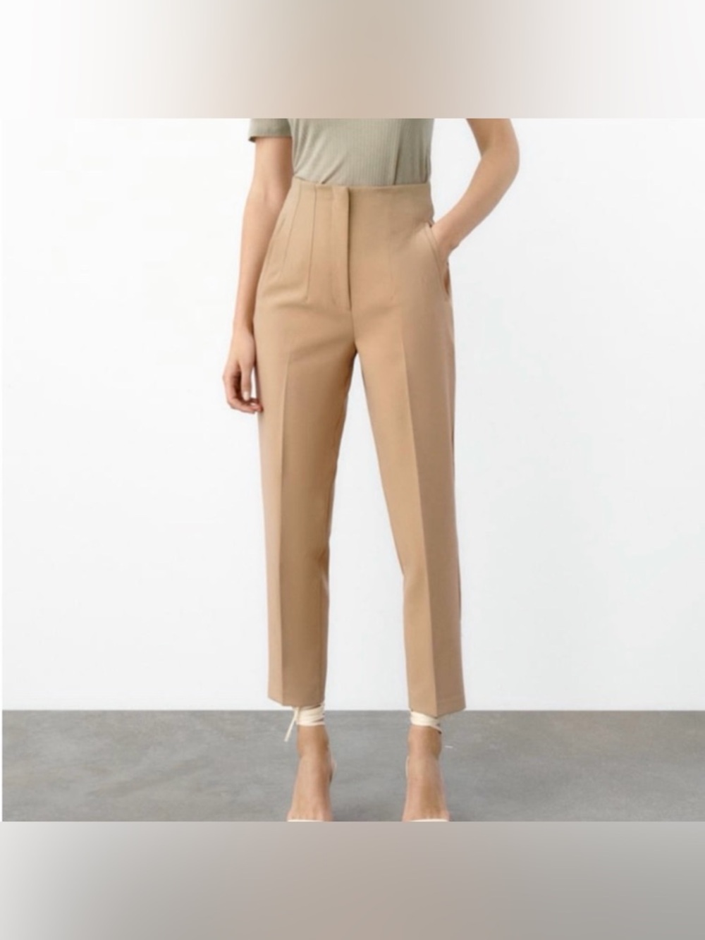 Zara Woman's Tailored Trousers Size XL Beige Straight High Rise